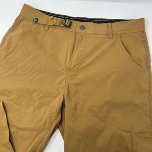 Prana Zion Stretch II Shorts Mens Large (36x12) Sepia Brown Belted Cargo Outdoor